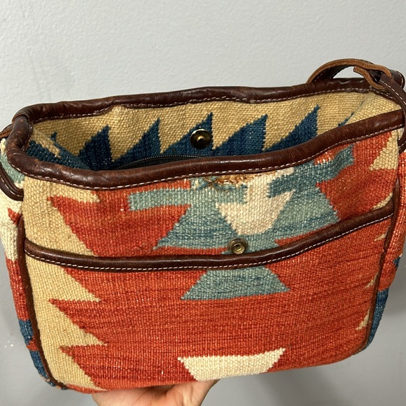 Leather Trim Tapestry Shoulder Bag - Picture 13 of 16